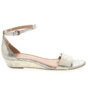 J Crew Ankle Strap Wedges Metallic Gold, Size 7